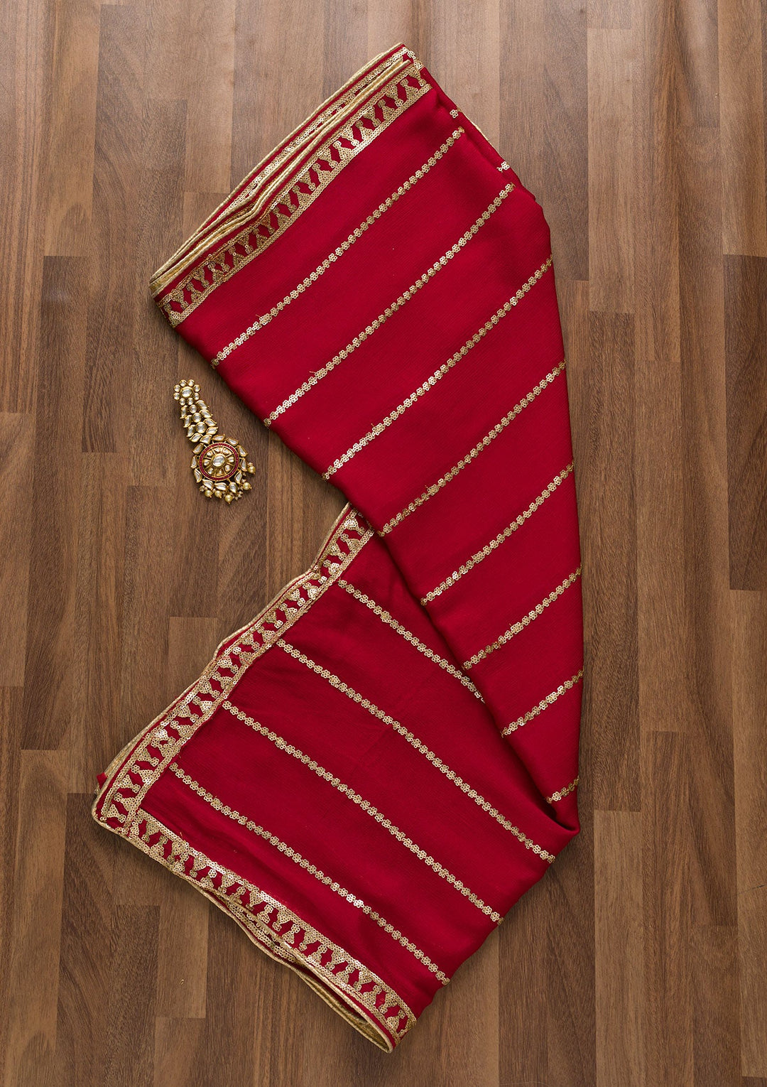 Maroon Zariwork Chiffon Dupatta-Koskii