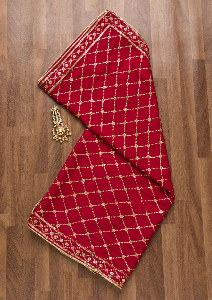 Maroon Zariwork Chiffon Dupatta-Koskii