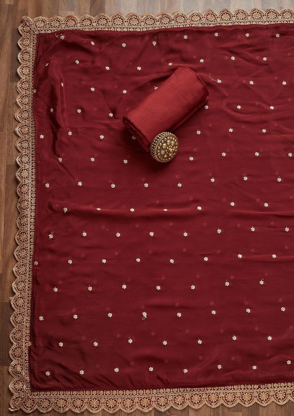 Maroon Zariwork Chiffon Unstitched Salwar Suit - Koskii