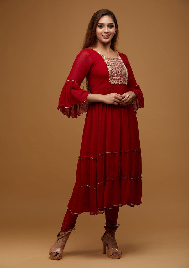 Maroon Zariwork Georgette Designer Salwar Suit - Koskii