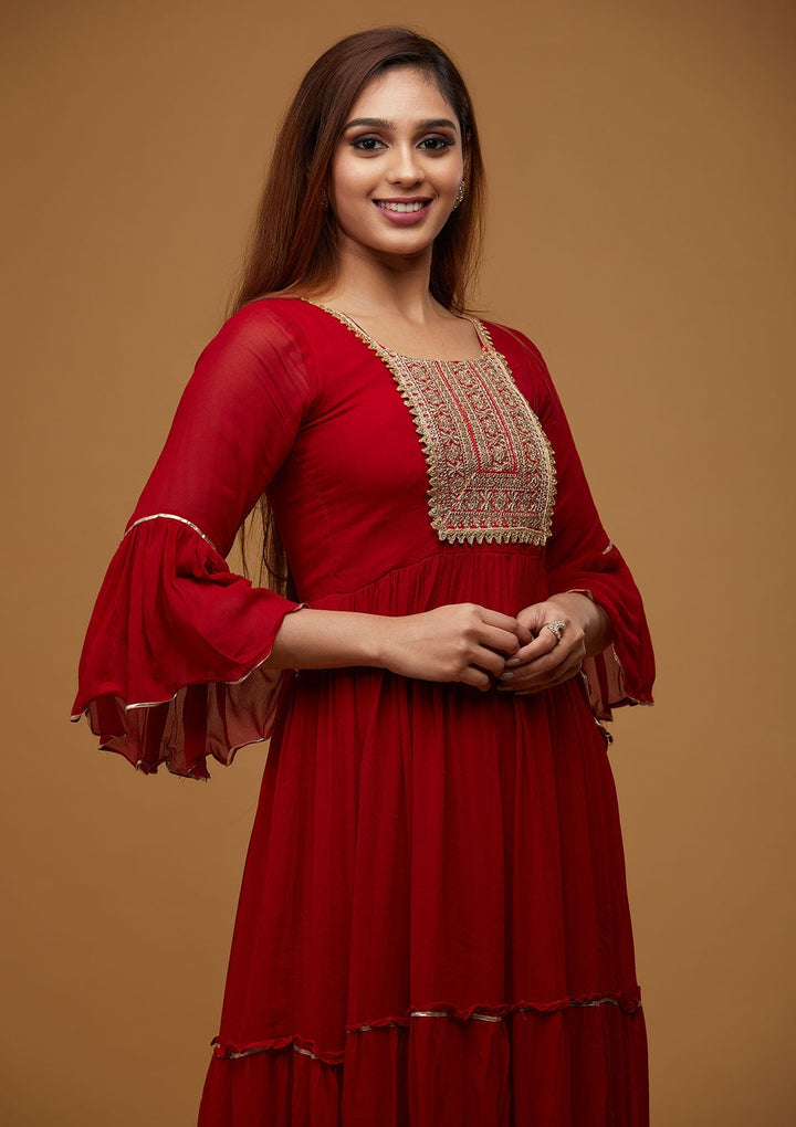 Maroon Zariwork Georgette Designer Salwar Suit - Koskii