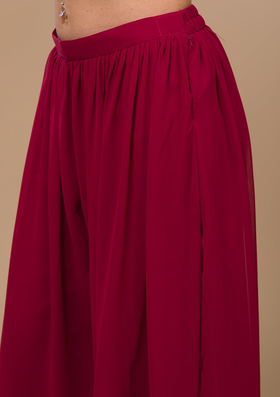 Maroon Zariwork Georgette Readymade Salwar Kameez-Koskii