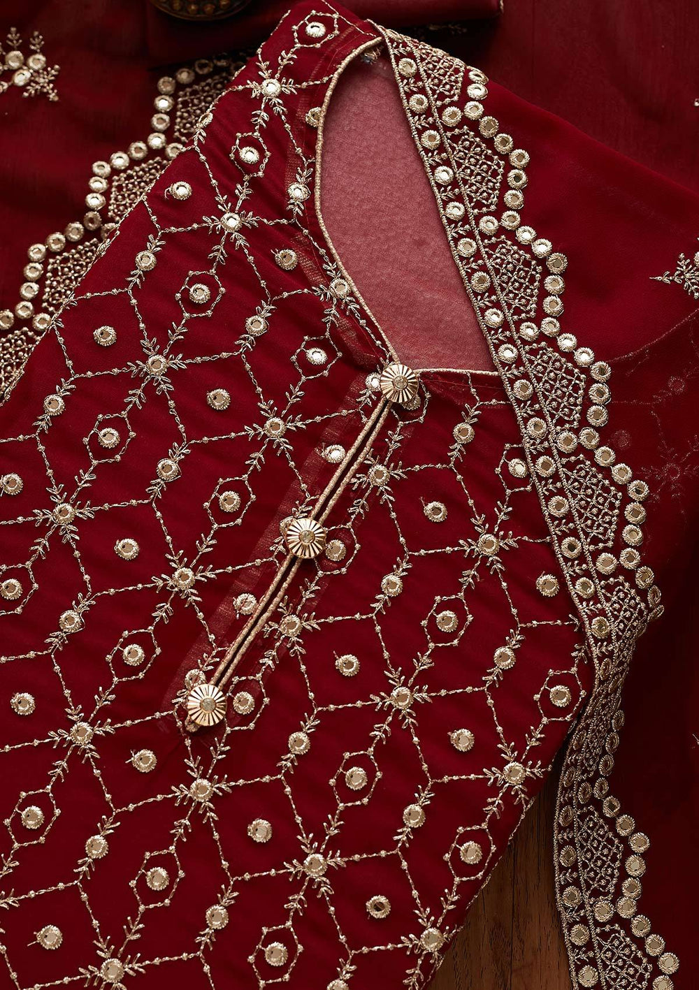 Maroon Zariwork Georgette Designer Semi-Stitched Salwar Suit - Koskii