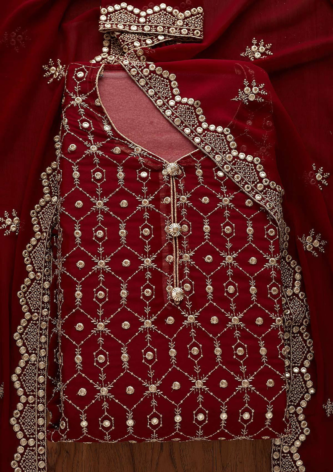 Maroon Zariwork Georgette Designer Semi-Stitched Salwar Suit - Koskii
