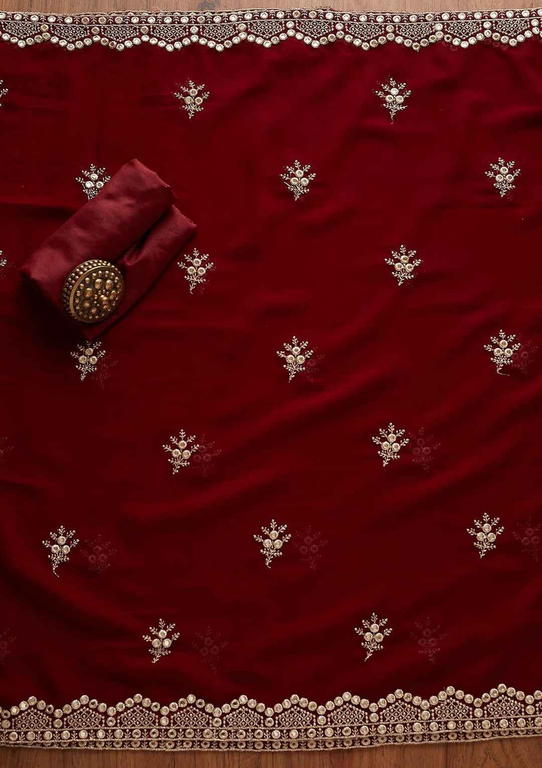 Maroon Zariwork Georgette Designer Semi-Stitched Salwar Suit - Koskii