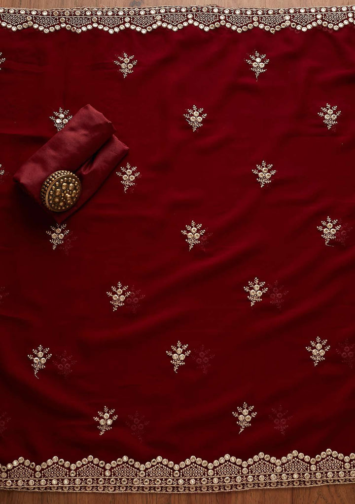 Maroon Zariwork Georgette Designer Semi-Stitched Salwar Suit - Koskii
