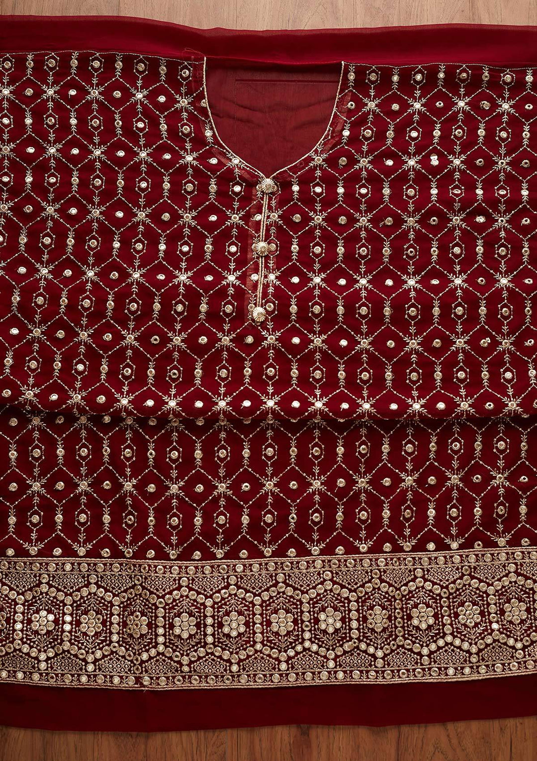 Maroon Zariwork Georgette Designer Semi-Stitched Salwar Suit - Koskii