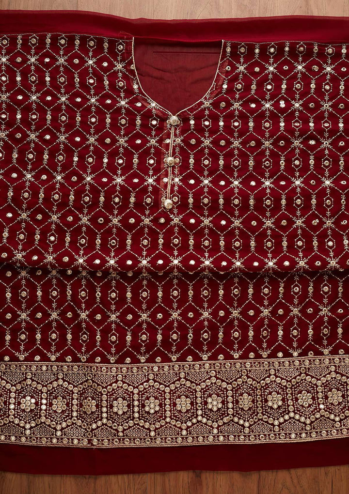 Maroon Zariwork Georgette Designer Semi-Stitched Salwar Suit - Koskii