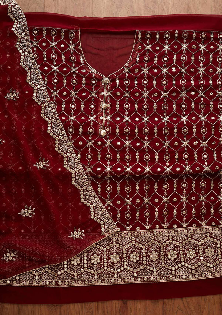Maroon Zariwork Georgette Designer Semi-Stitched Salwar Suit - Koskii