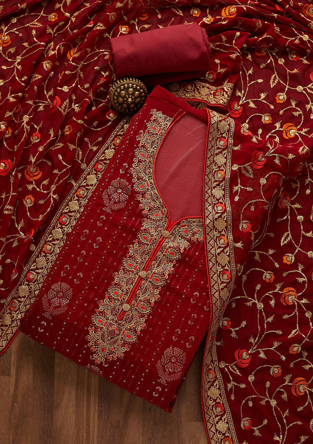 Maroon Zariwork Georgette Designer Semi-Stitched Salwar Suit - Koskii