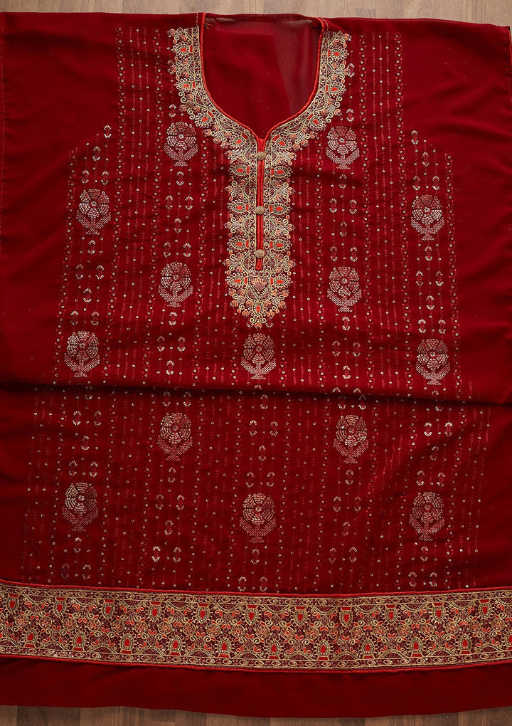 Maroon Zariwork Georgette Designer Semi-Stitched Salwar Suit - Koskii