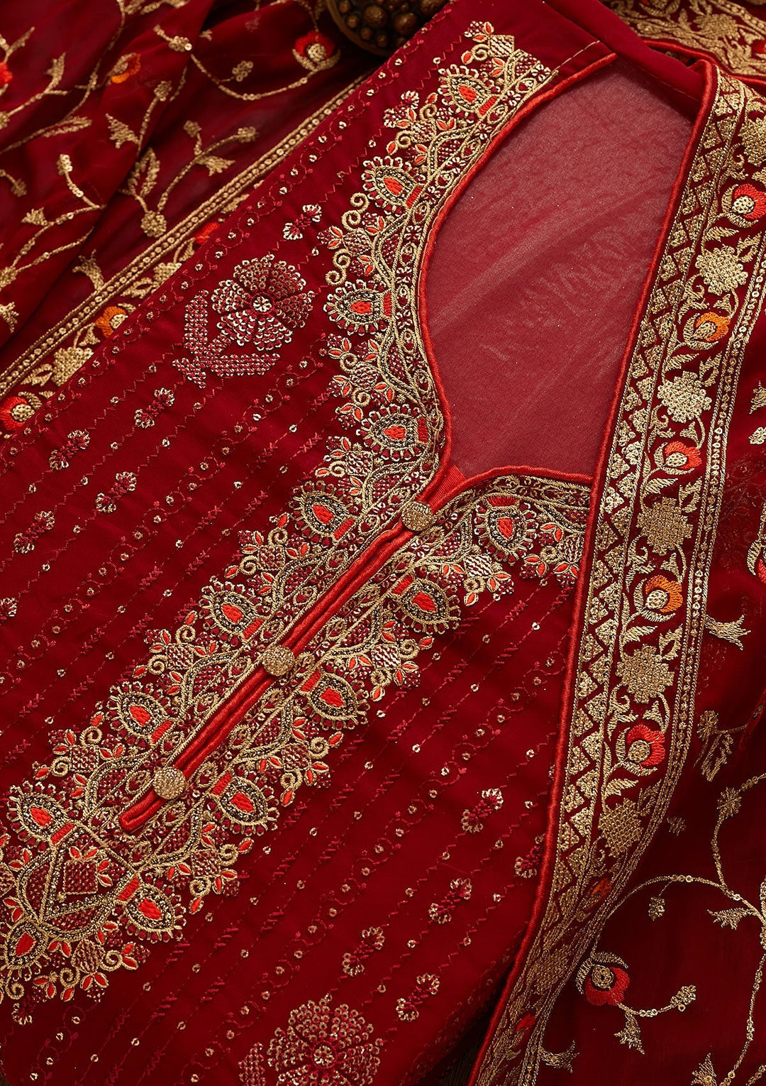 Maroon Zariwork Georgette Designer Semi-Stitched Salwar Suit - Koskii