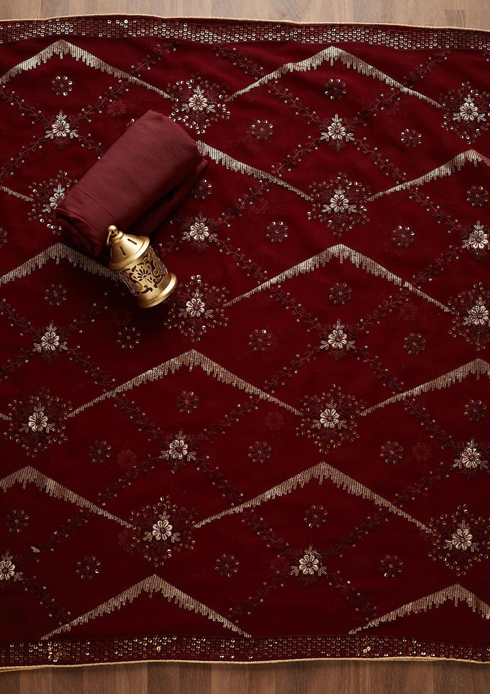 Maroon Zariwork Georgette Semi-Stitched Salwar Suit - Koskii