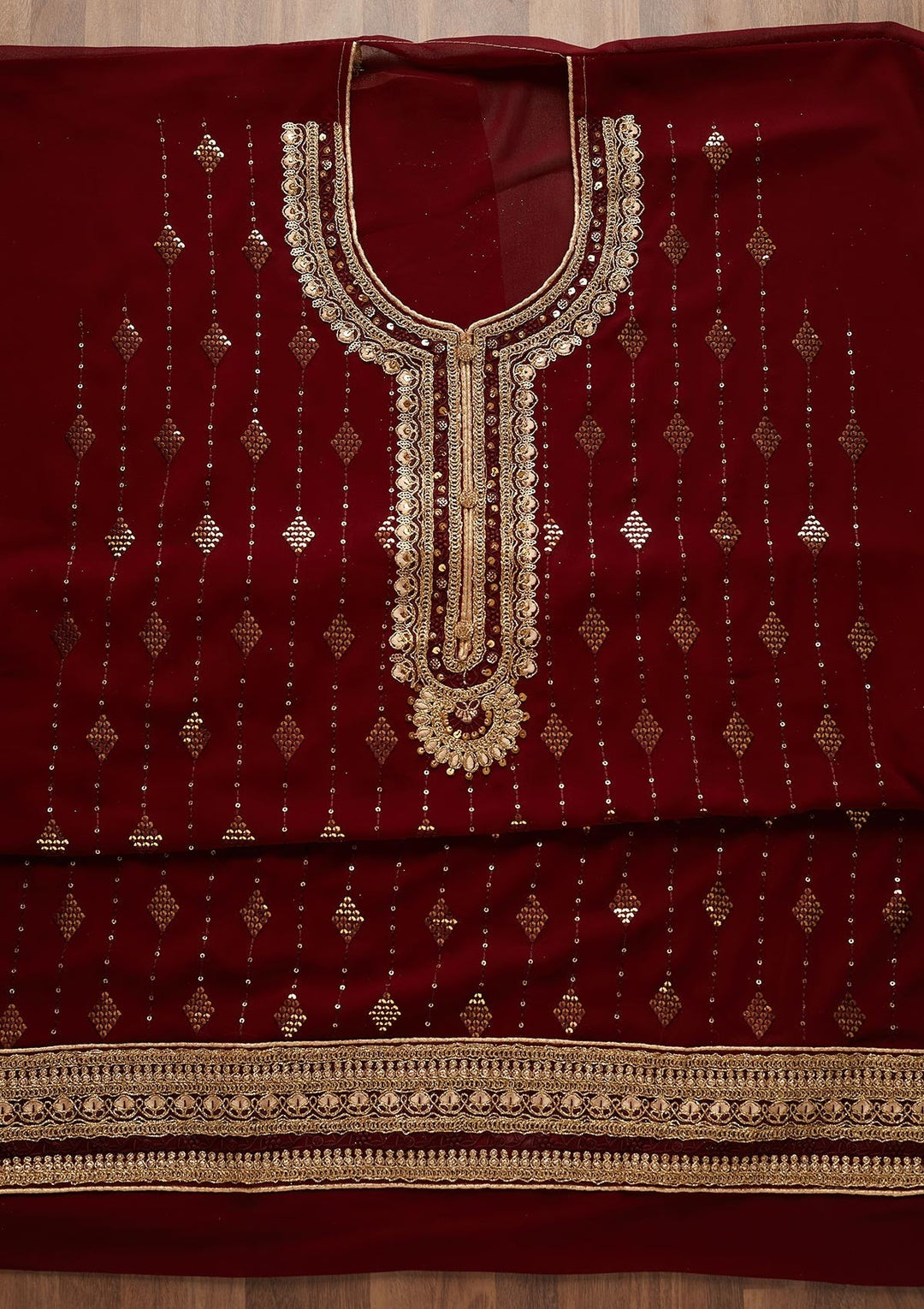 Maroon Zariwork Georgette Semi-Stitched Salwar Suit - Koskii