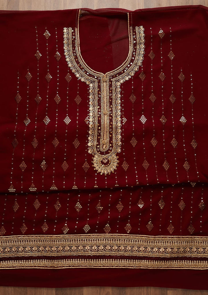 Maroon Zariwork Georgette Semi-Stitched Salwar Suit - Koskii