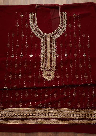Maroon Zariwork Georgette Semi-Stitched Salwar Suit - Koskii