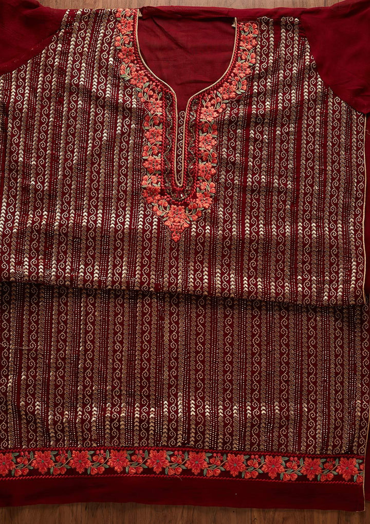 Maroon Zariwork Georgette Designer Unstitched Salwar Suit - koskii