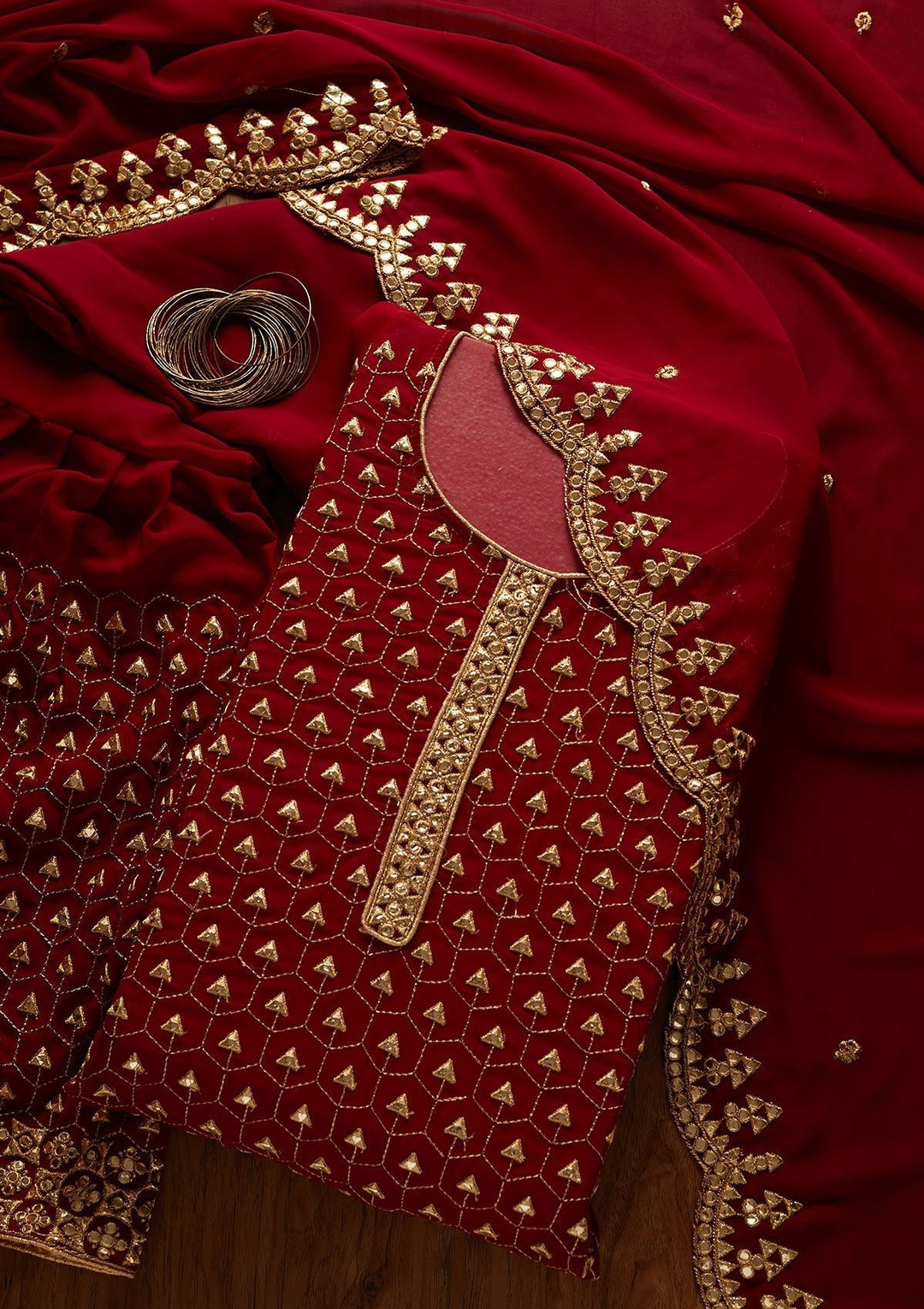 Maroon Zariwork Georgette Designer Unstitched Salwar Suit - koskii