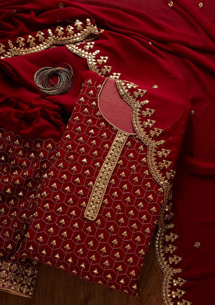 Maroon Zariwork Georgette Designer Unstitched Salwar Suit - koskii