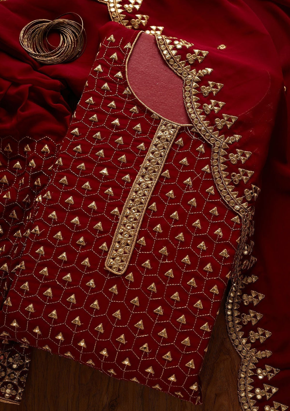 Maroon Zariwork Georgette Designer Unstitched Salwar Suit - koskii