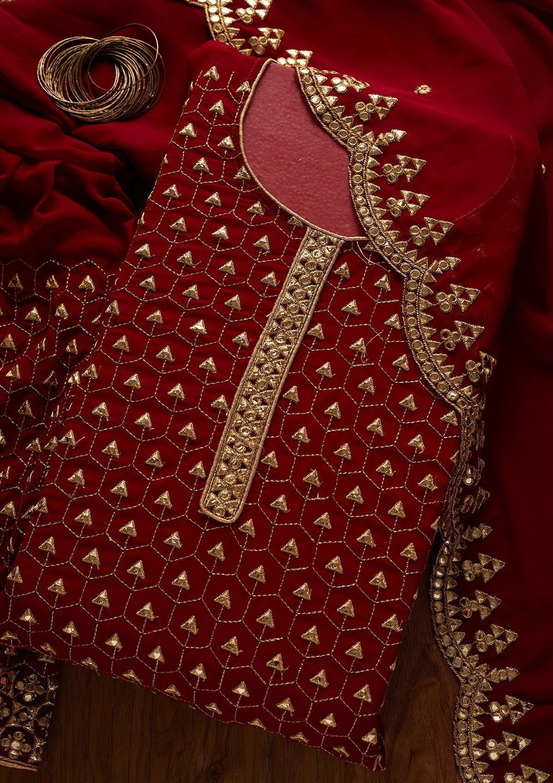 Maroon Zariwork Georgette Designer Unstitched Salwar Suit - koskii