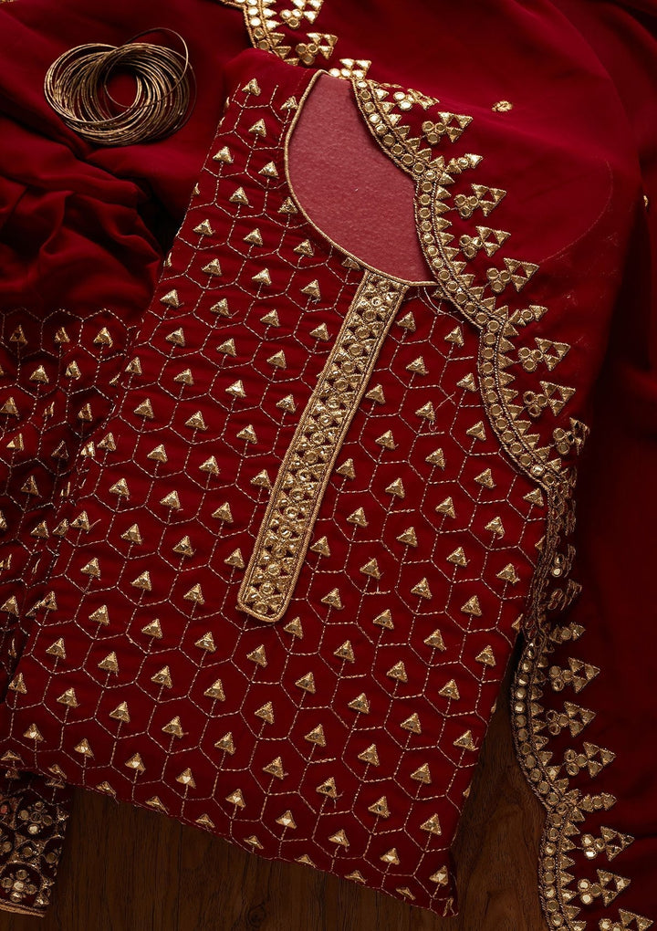 Maroon Zariwork Georgette Designer Unstitched Salwar Suit - koskii