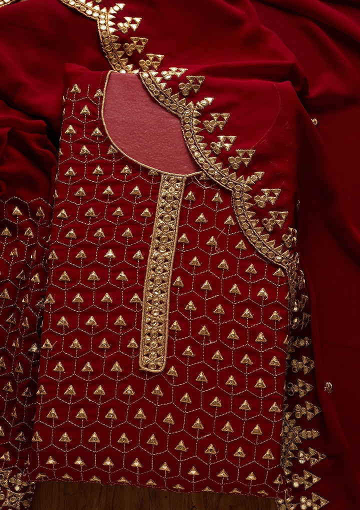 Maroon Zariwork Georgette Designer Unstitched Salwar Suit - koskii