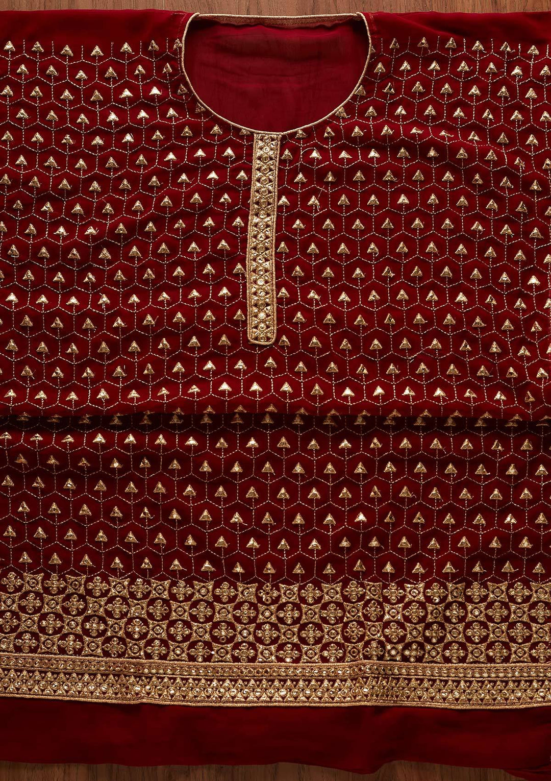 Maroon Zariwork Georgette Designer Unstitched Salwar Suit - koskii