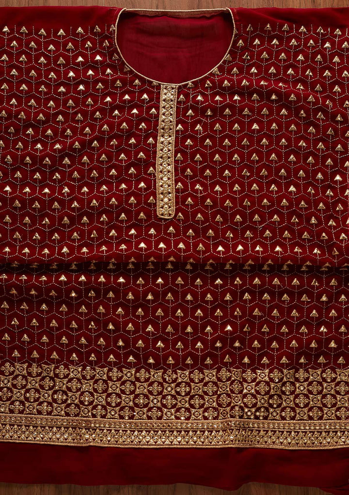 Maroon Zariwork Georgette Designer Unstitched Salwar Suit - koskii