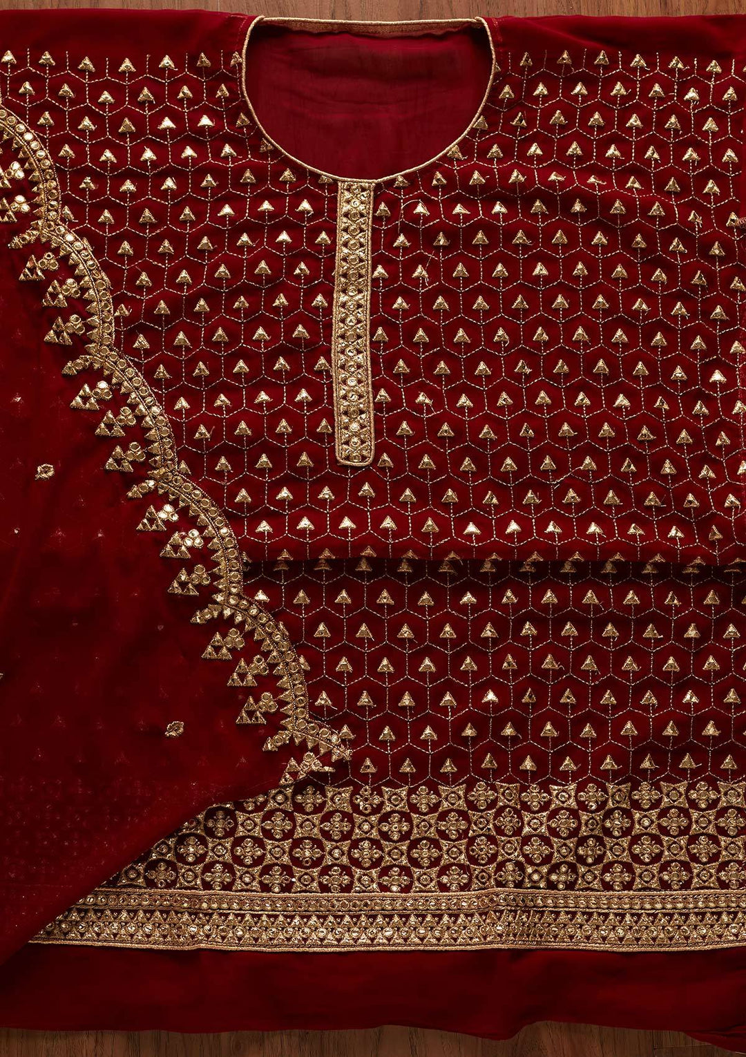 Maroon Zariwork Georgette Designer Unstitched Salwar Suit - koskii