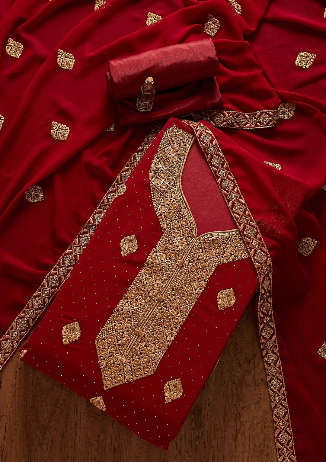 Maroon Zariwork Georgette Designer Unstitched Salwar Suit - koskii