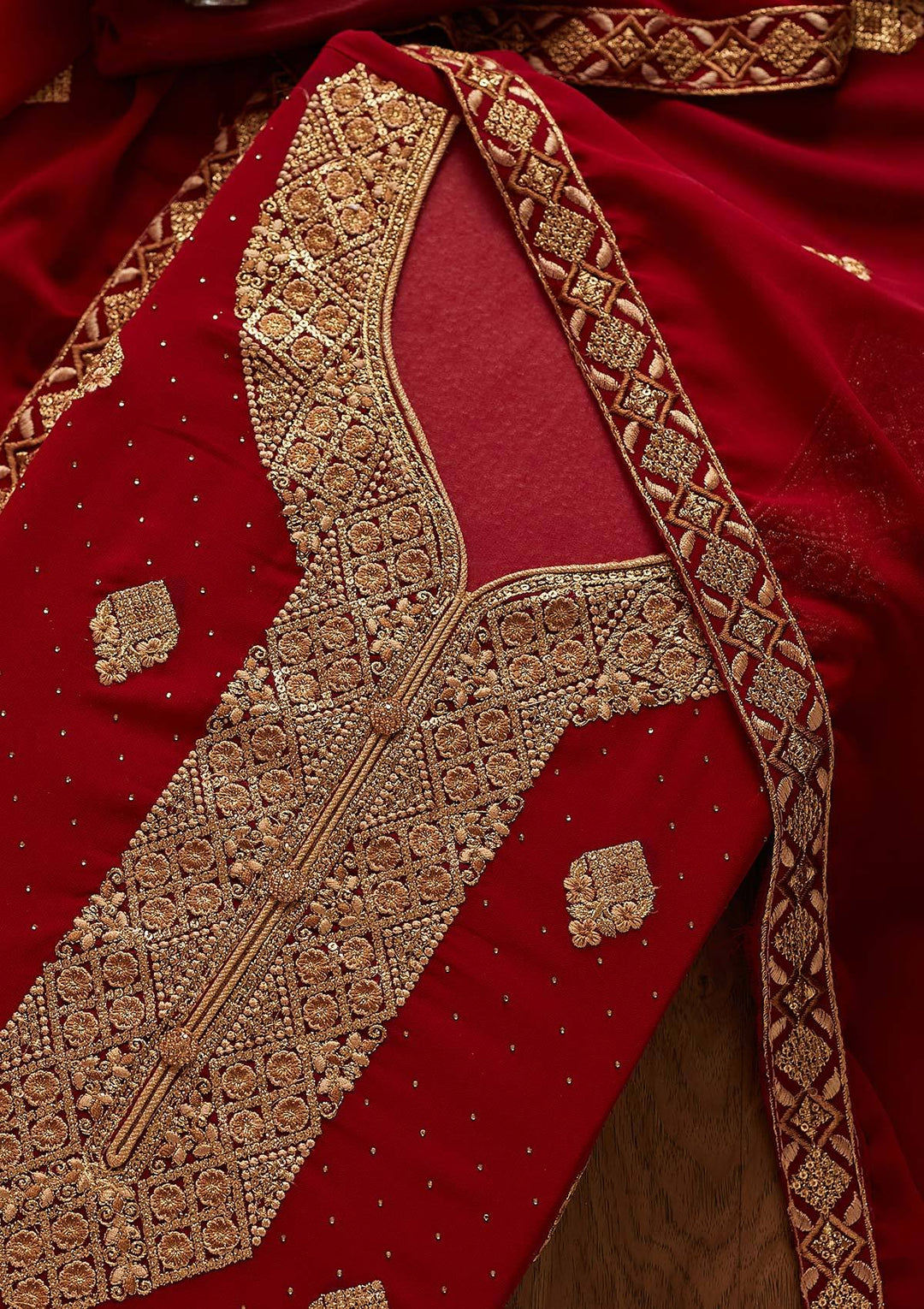 Maroon Zariwork Georgette Designer Unstitched Salwar Suit - koskii