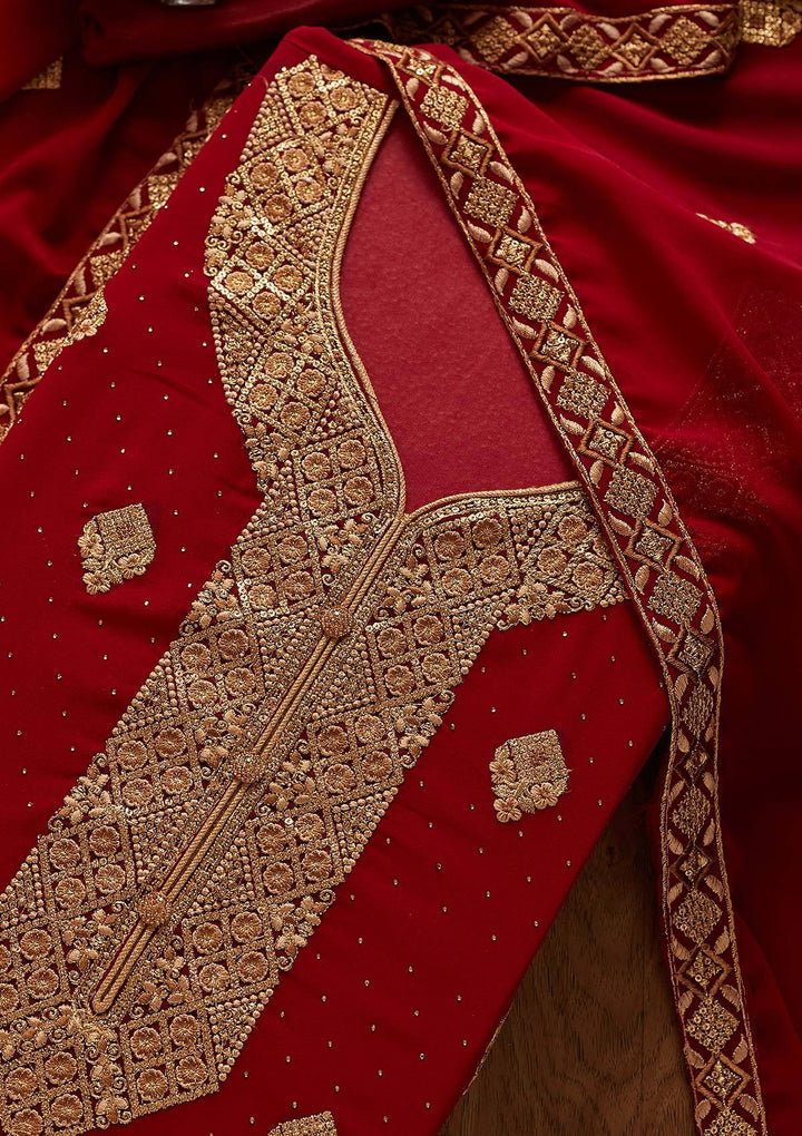 Maroon Zariwork Georgette Designer Unstitched Salwar Suit - koskii