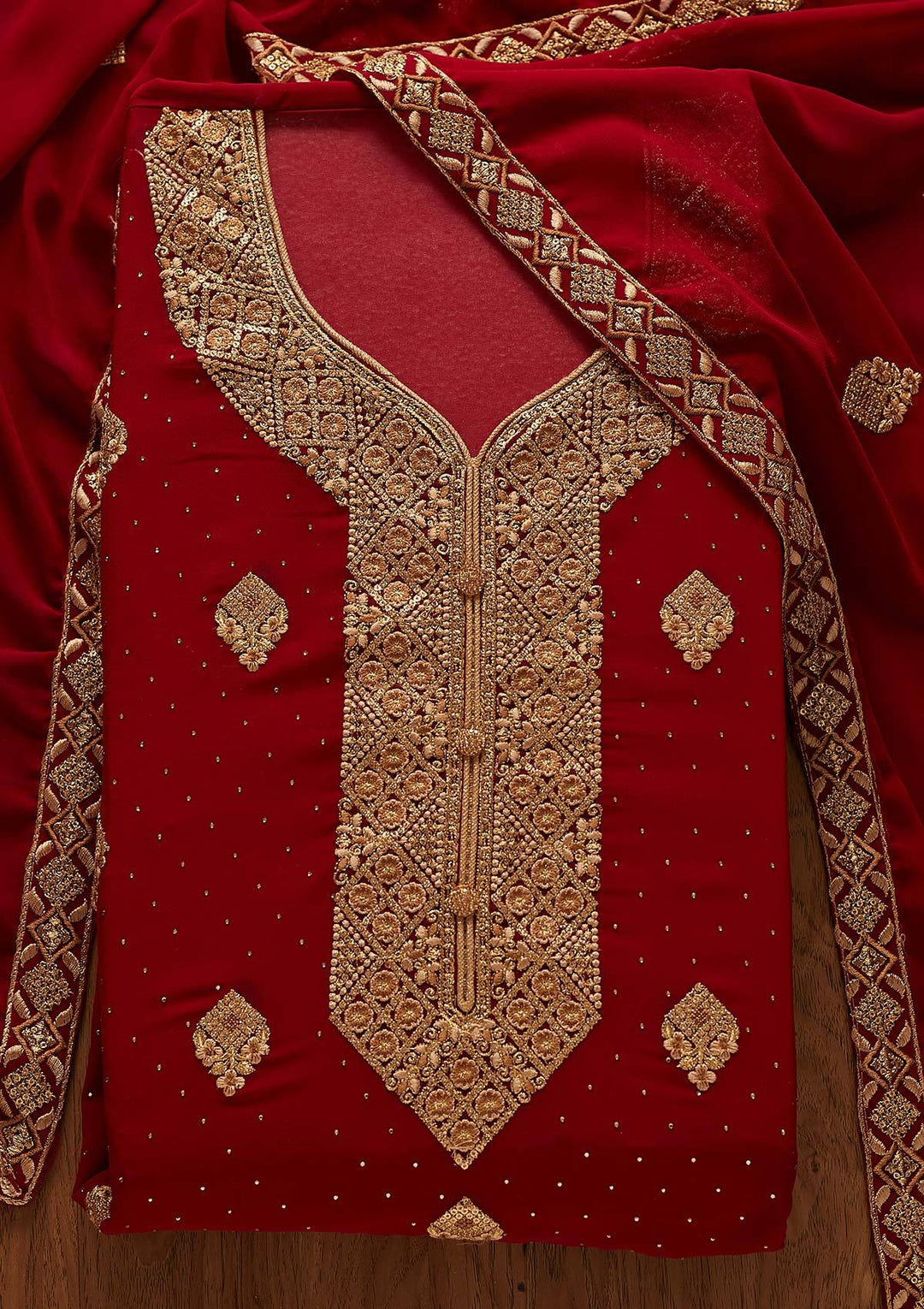 Maroon Zariwork Georgette Designer Unstitched Salwar Suit - koskii