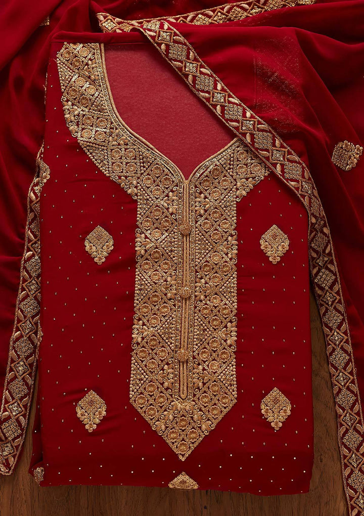 Maroon Zariwork Georgette Designer Unstitched Salwar Suit - koskii