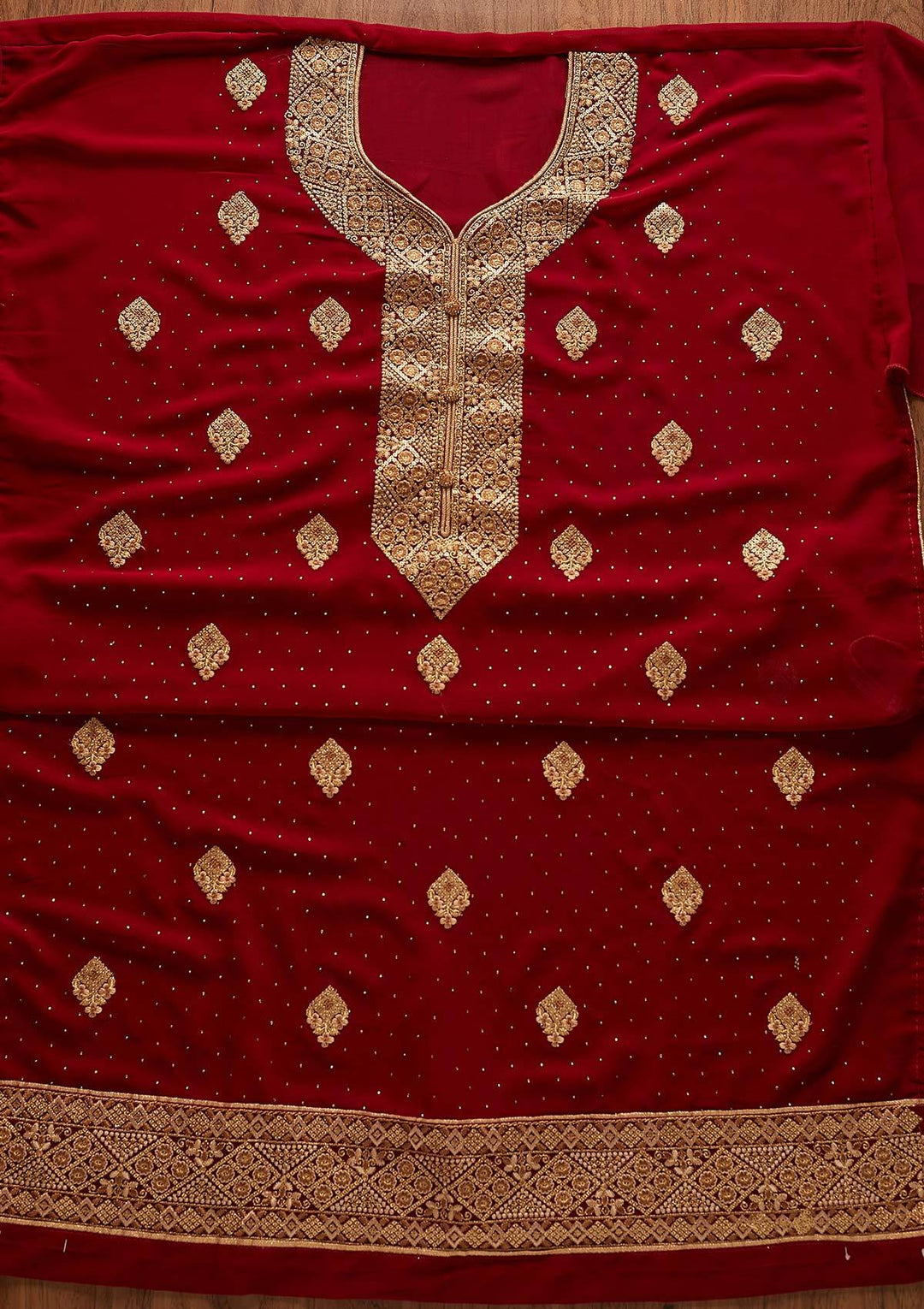 Maroon Zariwork Georgette Designer Unstitched Salwar Suit - koskii
