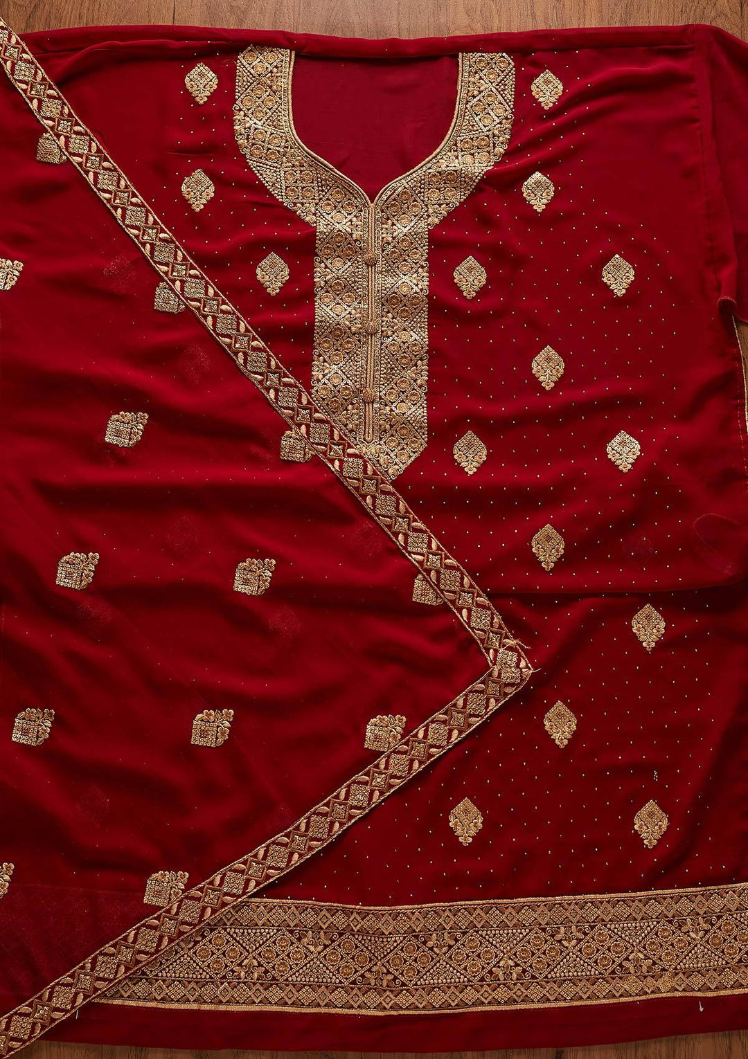 Maroon Zariwork Georgette Designer Unstitched Salwar Suit - koskii