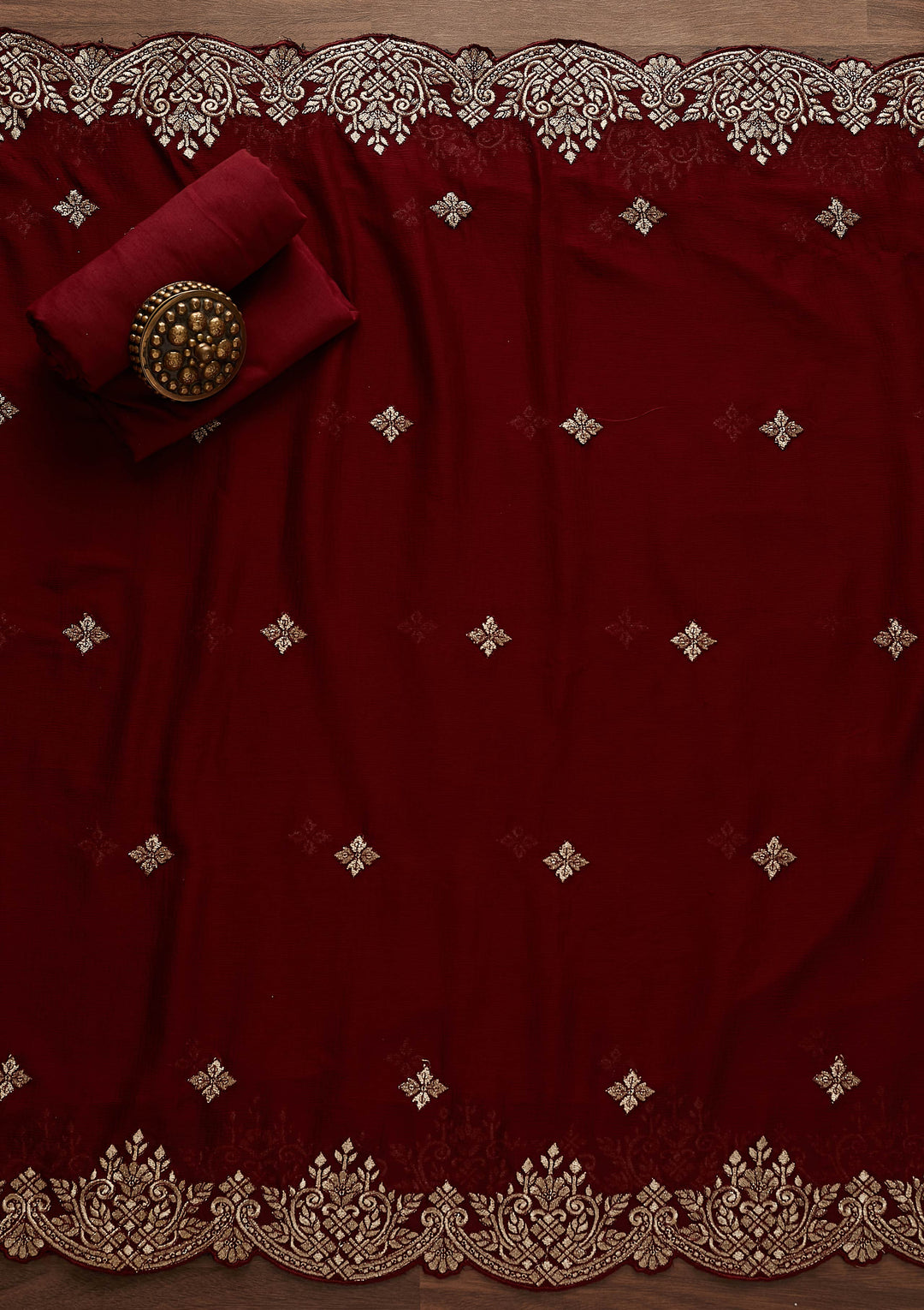 Maroon Zariwork Georgette Designer Unstitched Salwar Suit - Koskii