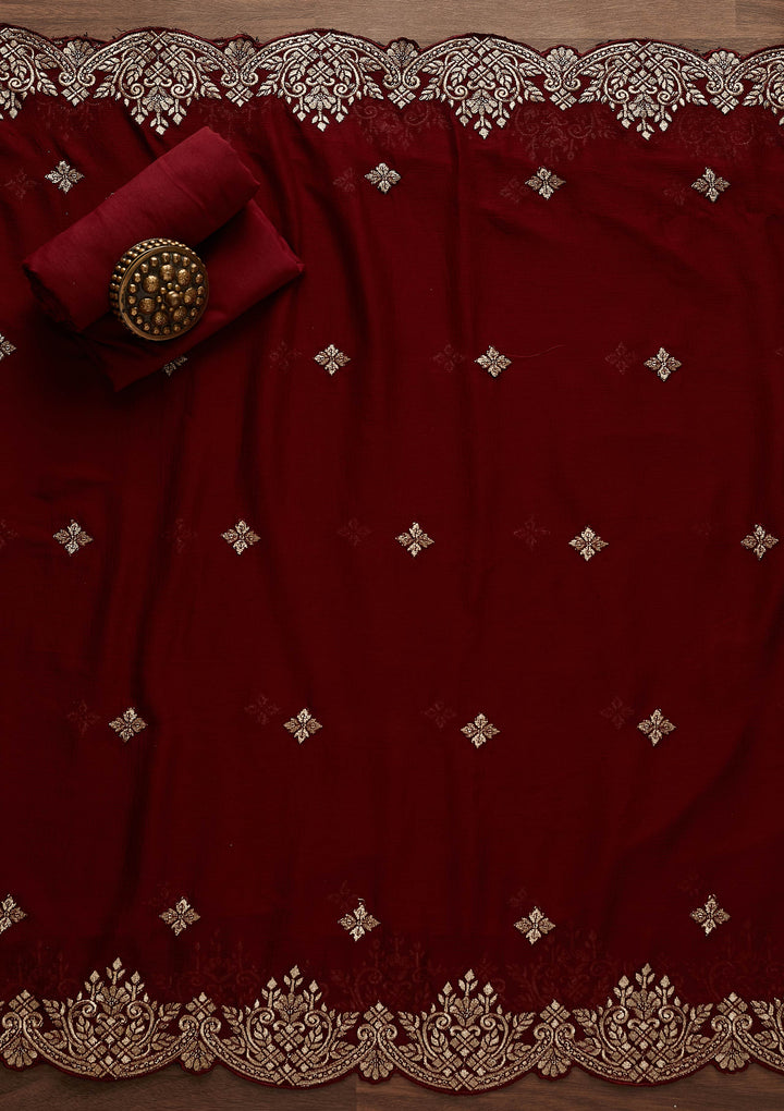 Maroon Zariwork Georgette Designer Unstitched Salwar Suit - Koskii
