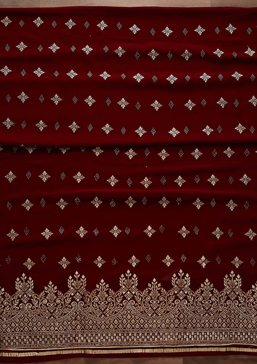 Maroon Zariwork Georgette Designer Unstitched Salwar Suit - Koskii