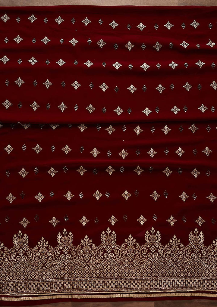 Maroon Zariwork Georgette Designer Unstitched Salwar Suit - Koskii