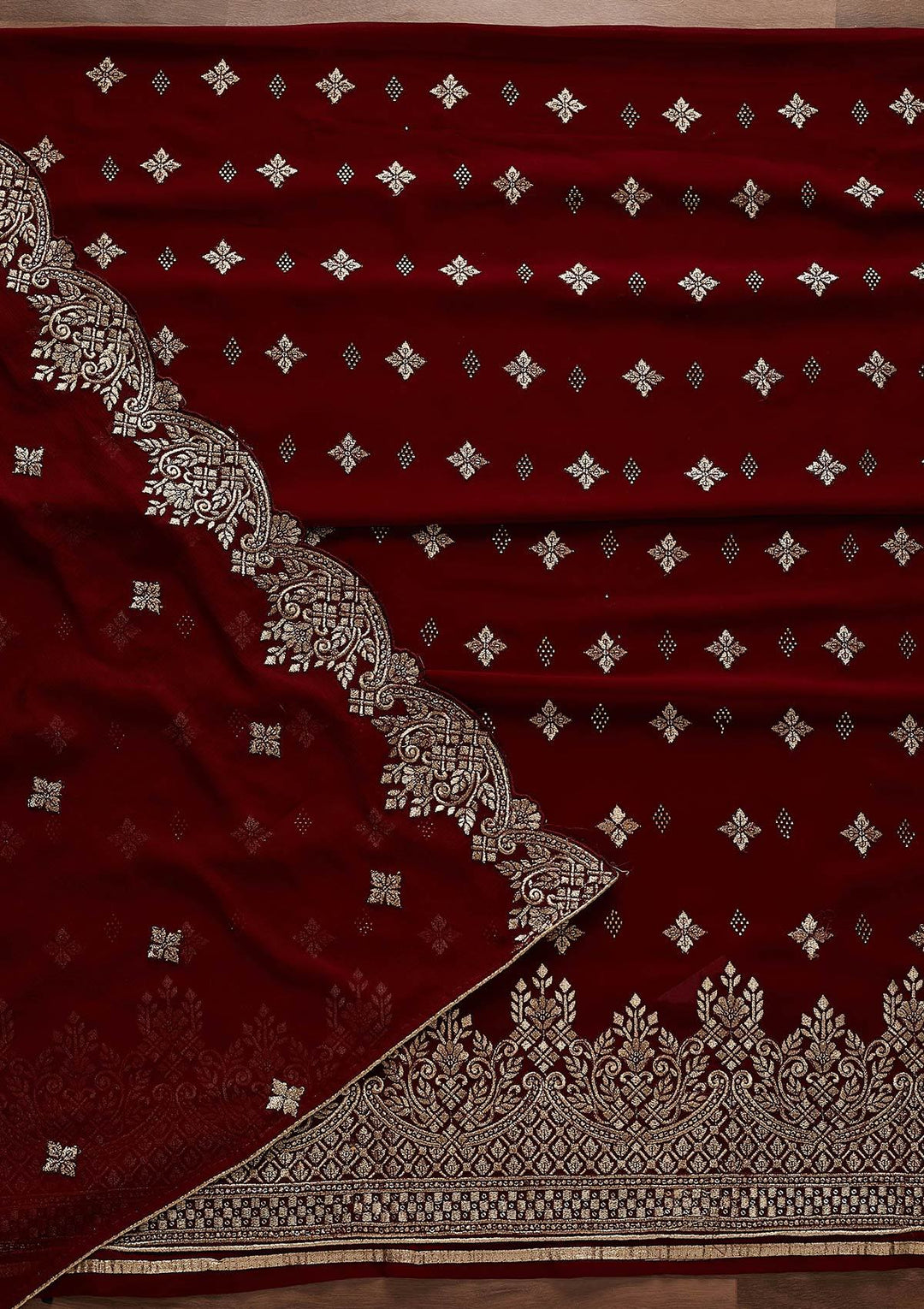 Maroon Zariwork Georgette Designer Unstitched Salwar Suit - Koskii