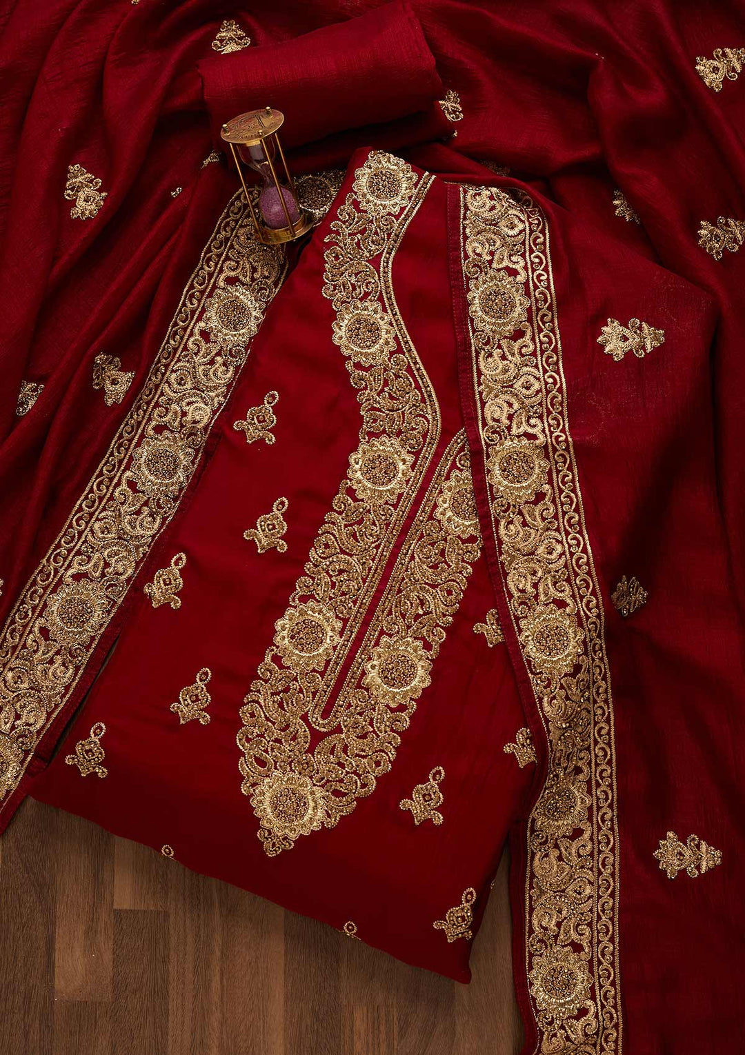 Maroon Zariwork Georgette Unstitched Salwar Suit-Koskii