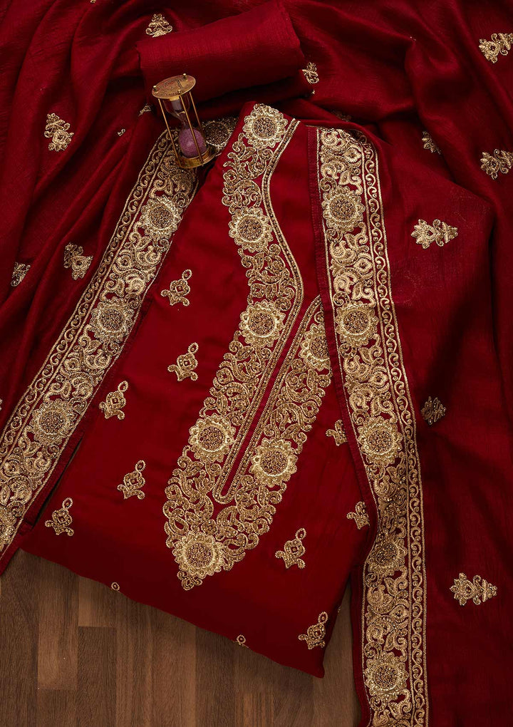 Maroon Zariwork Georgette Unstitched Salwar Suit-Koskii