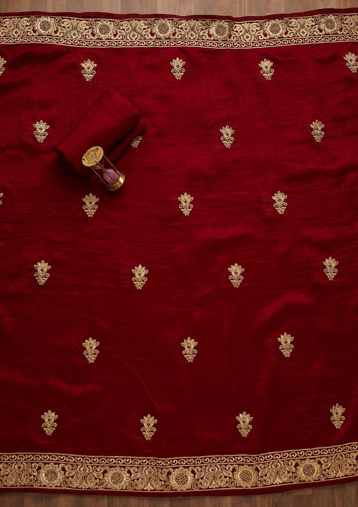 Maroon Zariwork Georgette Unstitched Salwar Suit-Koskii