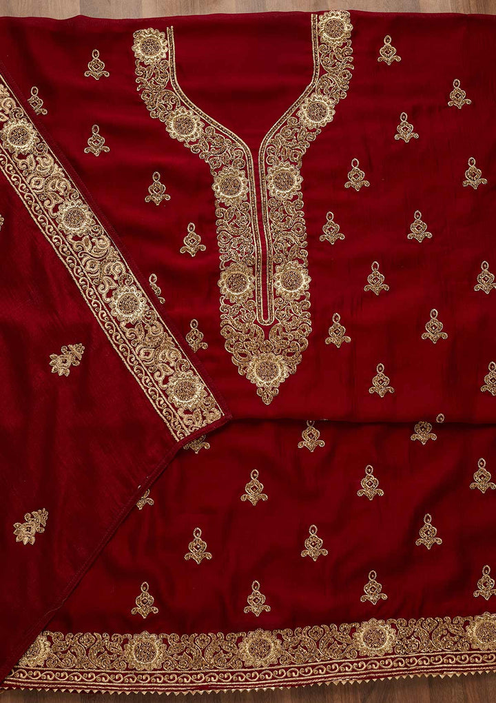 Maroon Zariwork Georgette Unstitched Salwar Suit-Koskii