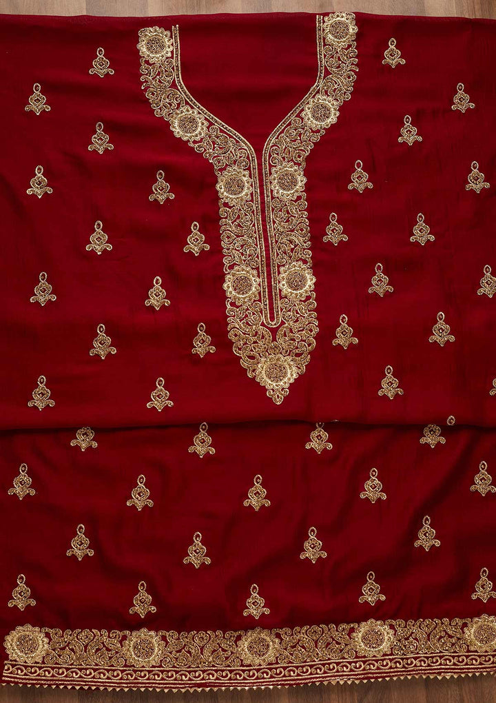 Maroon Zariwork Georgette Unstitched Salwar Suit-Koskii