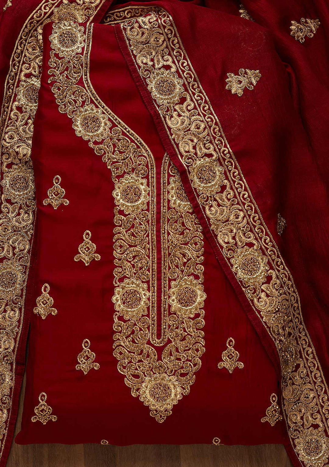 Maroon Zariwork Georgette Unstitched Salwar Suit-Koskii