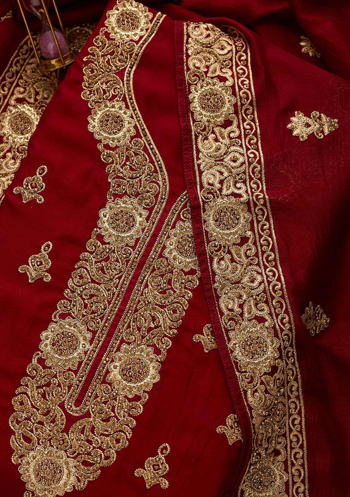 Maroon Zariwork Georgette Unstitched Salwar Suit-Koskii