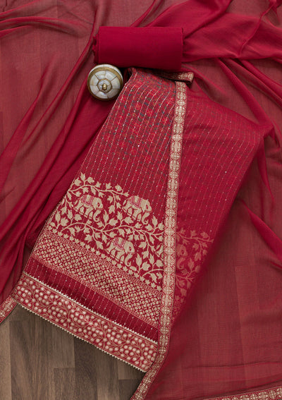 Maroon Zariwork Georgette Unstitched Salwar Suit-Koskii